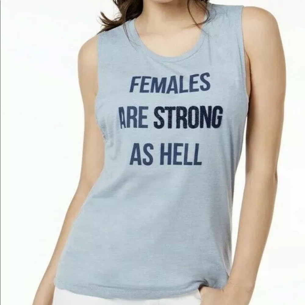 🔥TRUE VINTAGE🔥FEMALES ARE STRONG LIGHT BLUE TANK TOP LARGE NWT